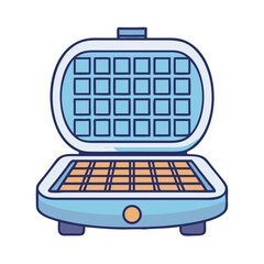 Cartoon illustration of an open waffle maker on a white background