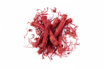 Naklejka premium Dehydrated crimson ginseng isolated on white surface