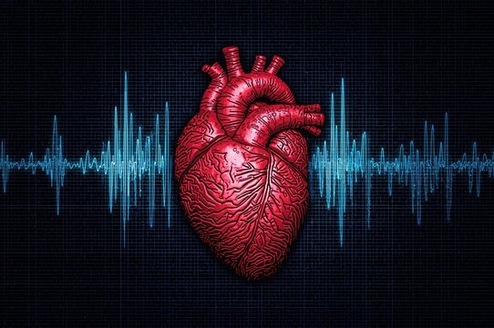 Irregular brainwave patterns with epileptic activity on a dark textured background, health and heart concept