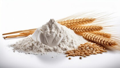 white background with separated flour and wheat
