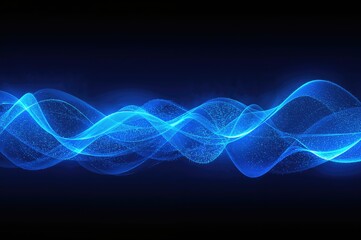Glowing energy lines and particles forming abstract blue waves on a dark sci-fi backdrop