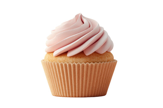 Delicious vanilla cupcake with pink frosting on black background, cut out - Powered by Adobe