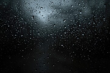 Dark rainy backdrop with water droplets for window overlay, autumn weather theme, transparent glass rain drops background