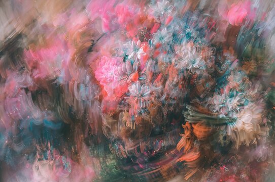 Blurred colorful flowers in motion for abstract background - Powered by Adobe