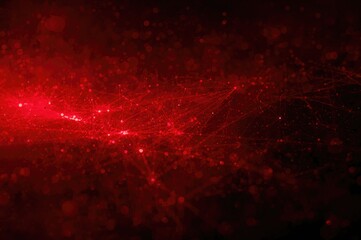 Red geometric abstract backdrop with interconnected nodes and lines, illustrating a futuristic tech concept with digital particles.