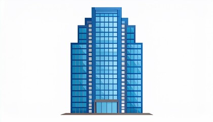 Illustration of a Modern Blue Skyscraper Building with Glass Windows on White Background