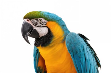 Obraz premium Isolated blue and gold macaw with clipping path on a white backdrop