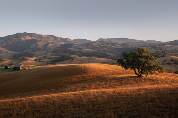 Obraz premium A scenic view of rugged hills during the late afternoon
