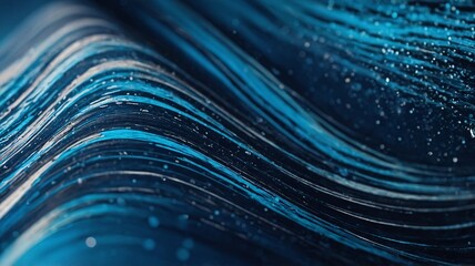 Abstract close-up of flowing blue waves with sparkling droplets, creating a serene and dynamic atmosphere.