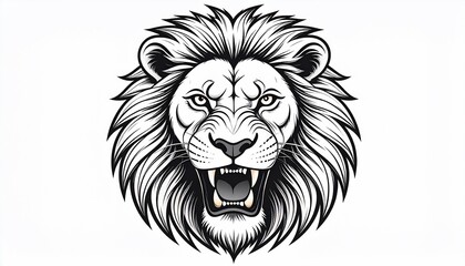 Fototapeta premium Majestic Lion Portrait: A Bold Black and White Illustration on a Clean White Backdrop