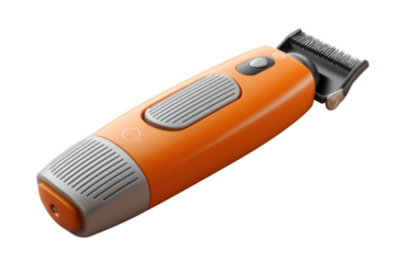 Orange and gray electric beard trimmer with ergonomic design, cut out