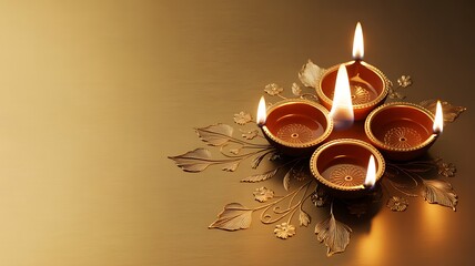 Golden Diwali Lamps and Floral Embellishments three