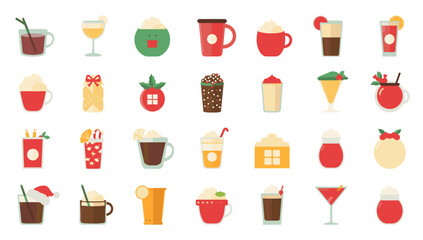 Collection of festive drinks cocktails and beverages for holiday season celebration and winter warmers design