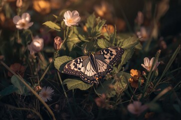 Close-up of butterfly nestled among lush green foliage