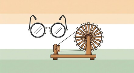 Conceptual illustration for Gandhi Jayanti featuring the charkha and his iconic glasses