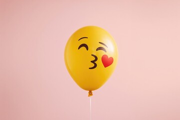 Airborne balloon featuring a winking and kissing smiley face