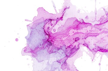 Obraz premium Abstract watercolor backdrop featuring fluid aquarelle paint splashes on a white canvas with purple hues