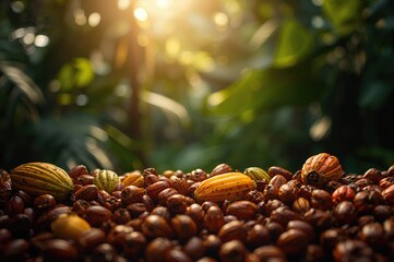 Obraz premium Close-up photograph of cocoa pods and beans