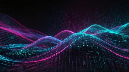 Abstract representation of digital waves in vibrant pink and blue hues, creating a mesmerizing visual effect.