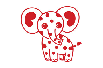 Adorable red spotted cartoon elephant standing cheerfully with large ears against a white background