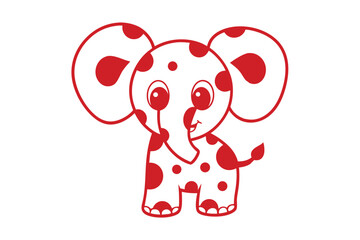 Adorable white elephant outlined in red and filled with matching red polka dots smiles joyfully