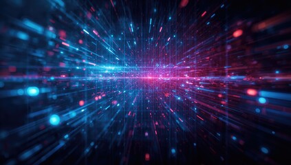 Naklejka premium Digital matrix particles and grid on an abstract background