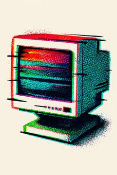 Vintage TV Glitch: A retro computer monitor experiencing a digital glitch with a cool, vintage aesthetic.