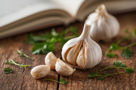 Close-up of a garlic bulb and cloves from South America spices.