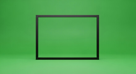 Modern black frame awaits your creative content on vibrant green background