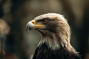 Fototapeta premium Close-up of a powerful bird of prey with striking feathers perched in natural heathland