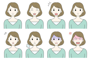 女性の表情／喜怒哀楽（若い女性）