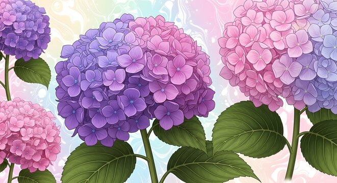 Closeup of vibrant pink and purple hydrangeas on a soft background - Powered by Adobe