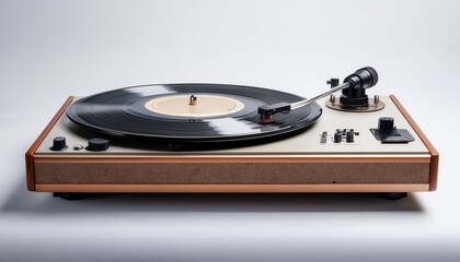 turntable vinyl record player against white backdrop analog retro record player