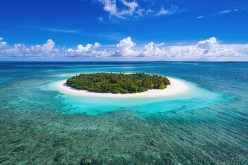 Drone's eye view of a stunning tropical beach on a picturesque island in the Caribbean.