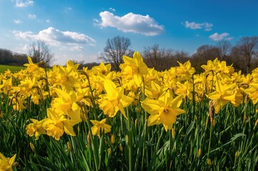Obraz premium A meadow crowded with bright yellow daffodil blooms