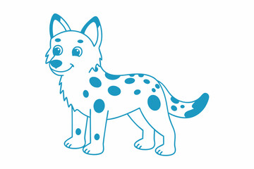 Blue outlined cartoon spotted dog standing calmly and looking forward on a white background