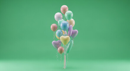 Joyful pastel balloons float upwards creating a festive, celebratory atmosphere for parties and events