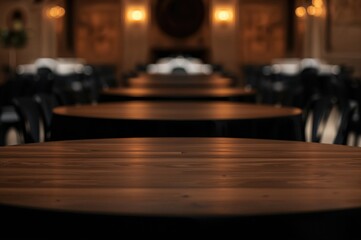 Obraz premium Black Wooden Catering Tables With Selective Focus