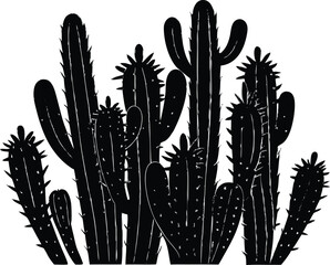 Cactus Cluster Silhouette Illustration | Cactus Plant Vector Design