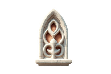 Gothic arched window with intricate stone carvings, cut out