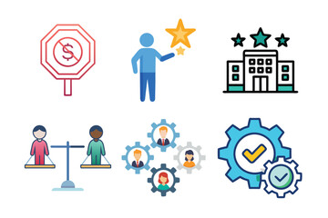 Business ethics and corporate social responsibility flat vector icon set