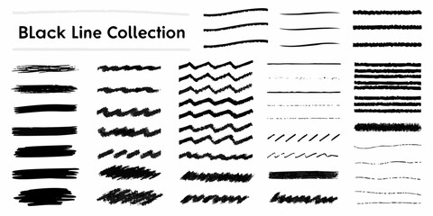 Obraz premium Collection of hand drawn black brush strokes and lines for design elements