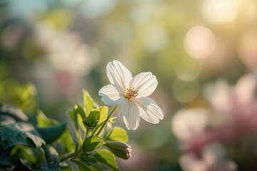 A stunning solitary bloom backdrop featuring white petals, leaves, and natural springtime beauty