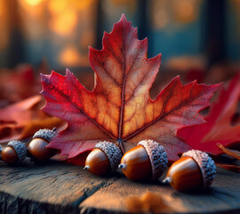 acorns on autumn leaves