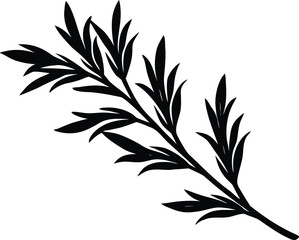 Tarragon Sprig Silhouette Illustration | Tarragon Herb Vector Design
