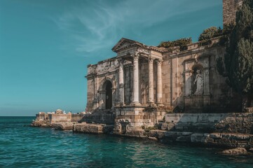 Waterfront beside the ancient structure's barrier