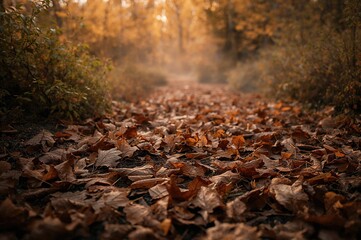 Autumnal Brown Foliage on the Lush Ground