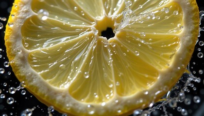 Lemon Slice with Water Droplets