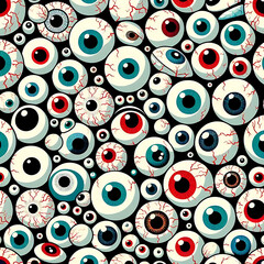 Eyeball Repeat Pattern in Cartoonish Horror Style with Vibrant Irises