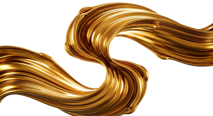 Abstract golden fluid wave isolated on transparent background, creating a dynamic effect